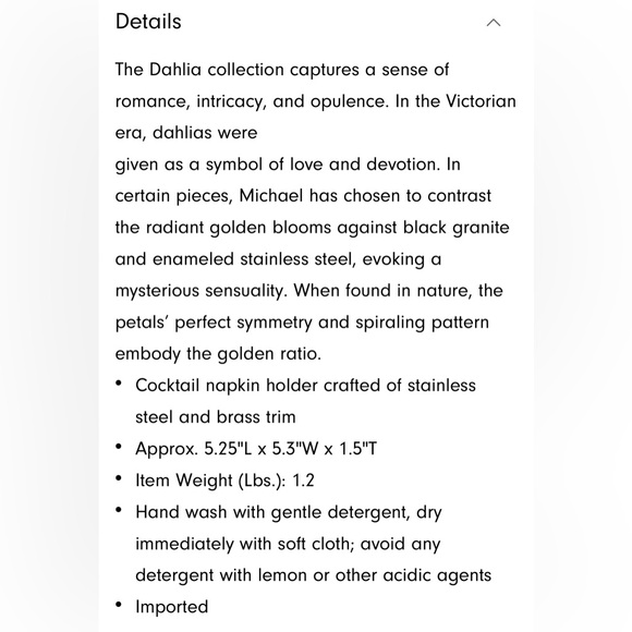 Michael Aram Dahlia cocktail napkin holder size 5.25” L 5.3 W 1.25” T - Picture 7 of 15